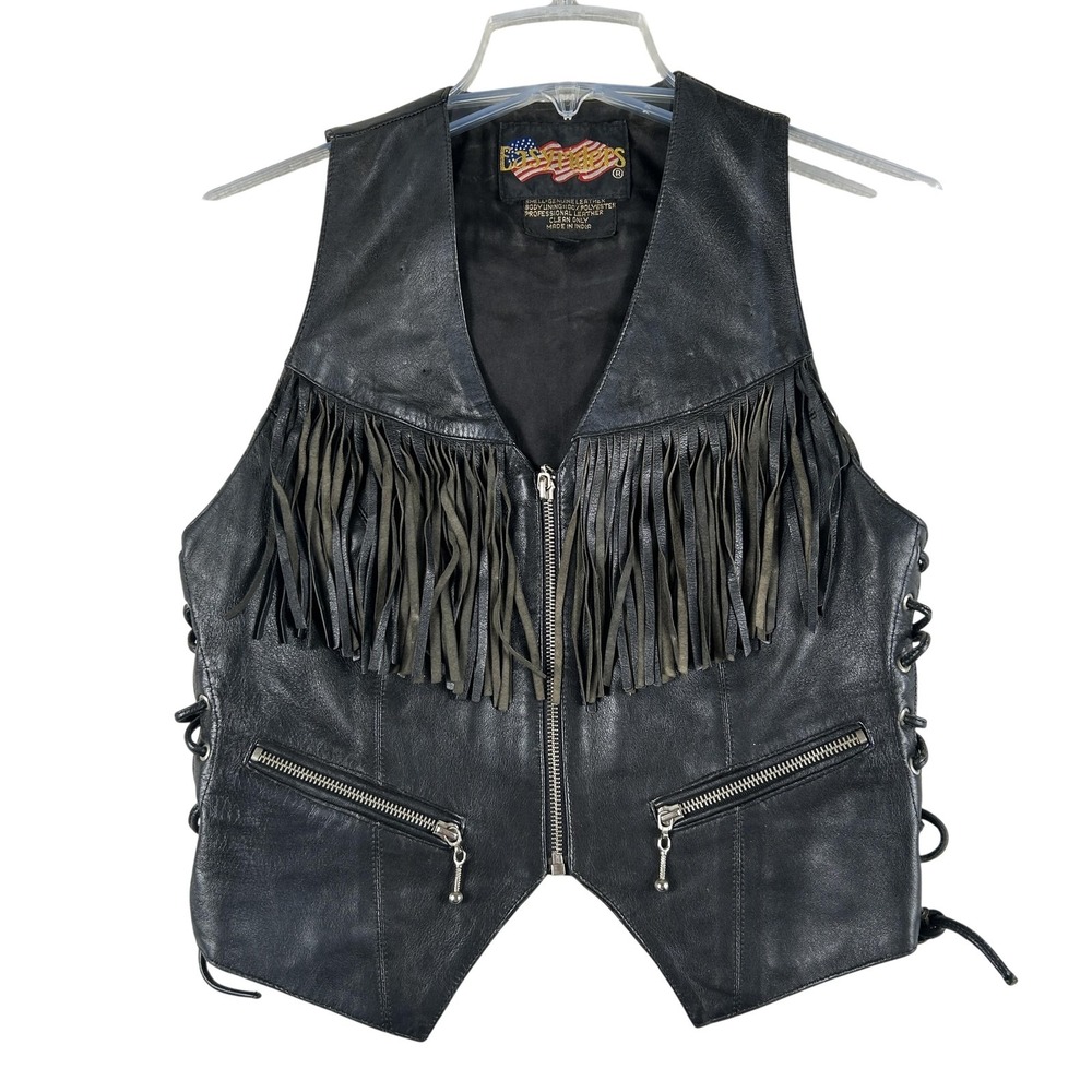 Vintage Easyriders Vest Womens Small Leather Fringe Lace Up Biker Motorcycle 90s